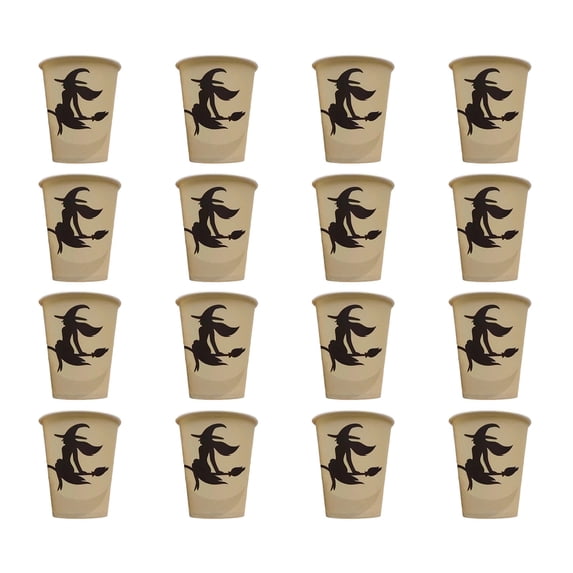 Tepsmf Halloween Witch Disposable Tableware Set Plates Cups Napkins with Silhouette Print Paper Party Table Decor for Spooky Celebration