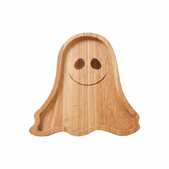 Tepsmf Halloween Wooden Ghost Tray, Decorative Serving Platter, Gothic Snack Candy Holder for Spooky Party Table Centerpiece Home Kitchen Decor