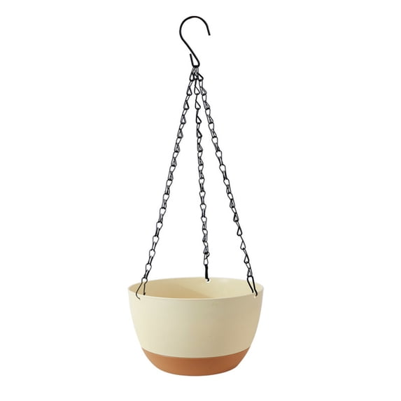 Tepsmf Hanging Baskets for Plants Outdoor 8 Inch Plastic Hanging Planter for Plants Indoor with Drainage Holes and Chain for Garden Porch Plants Beige