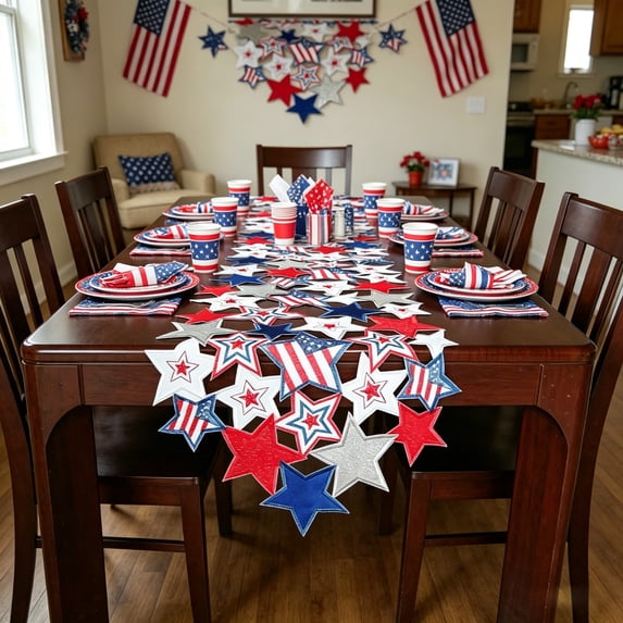 Tepsmf Independence Day Embroidered Table Runner Patriotic Red White Blue Star Table Runner American Flag Dining Table Decor for Fourth of July Memorial Day Seasonal Home