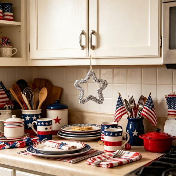 Tepsmf Independence Day Five Pointed Star Pendant Solid Color Ornament Decoration for Store Opening Event Scene Layout and Party Decor