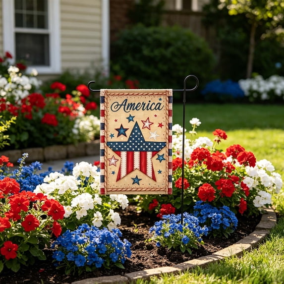 Tepsmf Independence Day Garden Flag Double Sided Patriotic USA Yard Flag American Flag Outdoor Decoration for Memorial Day Fourth of July Home Porch Decor