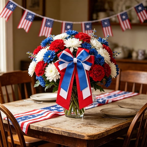 Tepsmf Independence Day Wreath Bow Decoration, Patriotic Ribbon Bow for Door Window Wall 4th of July Memorial Day Party Decor