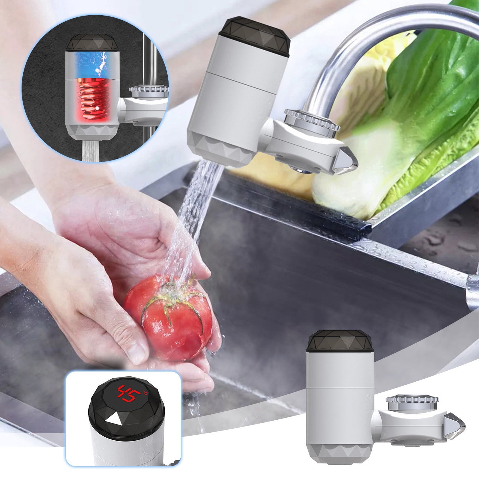 Tepsmf Instant Tankless Electric Hot Water Heater Faucet Kitchen Fast Heating Tap Water Faucet With LED Digital Display