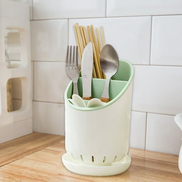 Tepsmf Kitchen Utensil Holders Cutlery Drying Rack for Counter with Catch Pan and Drain Hole - Anti Tilting Kitchen Silverware Drainer Basket Sink Caddy for Forks , Knives , Spoons , Chopsticks