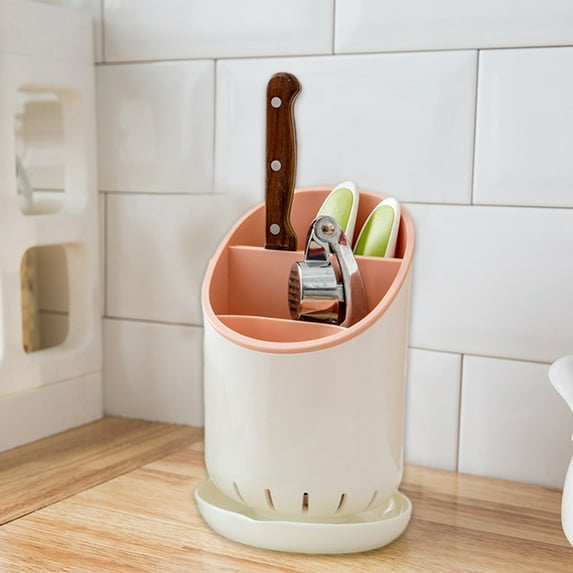 Tepsmf Kitchen Utensil Holders Cutlery Drying Rack for Counter with Catch Pan and Drain Hole - Anti Tilting Kitchen Silverware Drainer Basket Sink Caddy for Forks , Knives , Spoons , Chopsticks