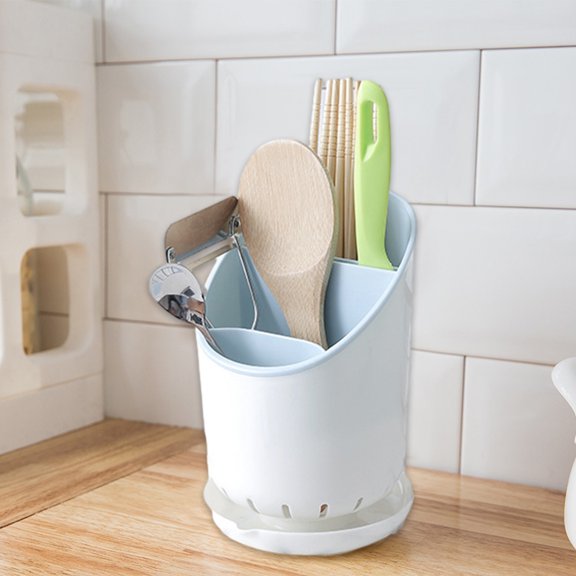 Tepsmf Kitchen Utensil Holders Cutlery Drying Rack for Counter with Catch Pan and Drain Hole - Anti Tilting Kitchen Silverware Drainer Basket Sink Caddy for Forks , Knives , Spoons , Chopsticks