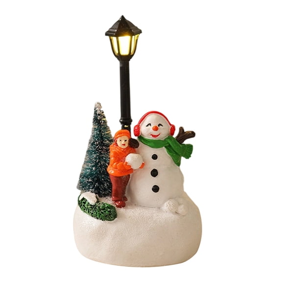 Tepsmf Light Up Mini Village Resin Figurine Winter Snow Scene Desktop Ornament Holiday Gift For Home Mantel Decor