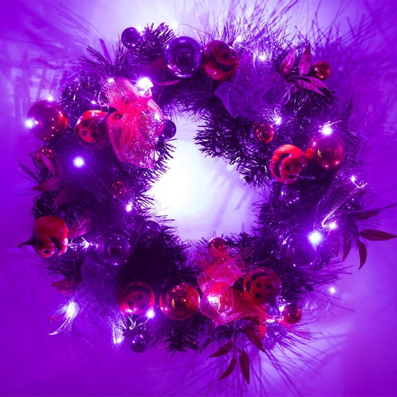 Tepsmf Lighted Smiling Pumpkin Ball Door Wreath, Illuminated Hanging Garland, Ornament for Front Door Wall Indoor Party Scene