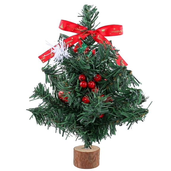 Tepsmf Mini Tabletop Christmas Tree Decor Artificial Pine Needle Red Berry Burlap Base Centerpiece Ornament for Home Bedroom Fireplace Party Gift