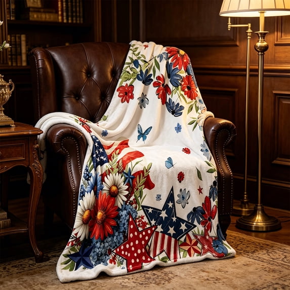 Tepsmf Patriotic Blanket, 4th of July Throw Blanket, American Flag Fleece Blanket, Small Blanket for Air Conditioned Room, Sofa, Travel