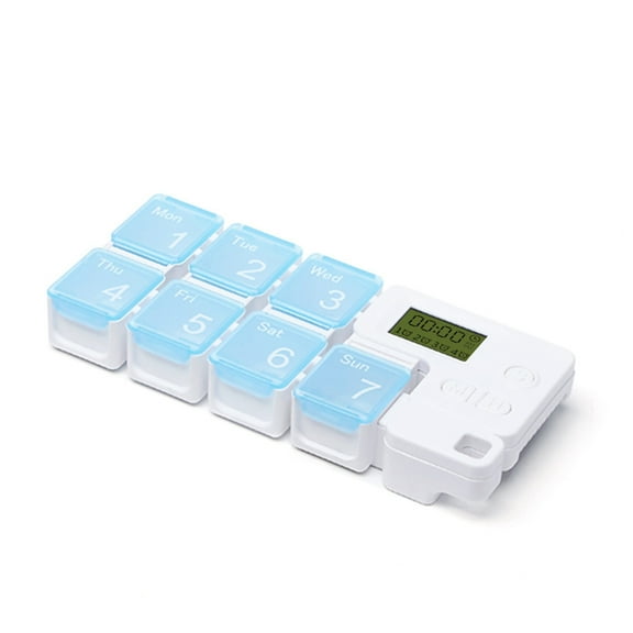 Tepsmf Smart Pills Dispenser 7-Day Drug Organizer Smart Box with Reminder Alarm Weekly Pill Case with Compartments for Fish Oil