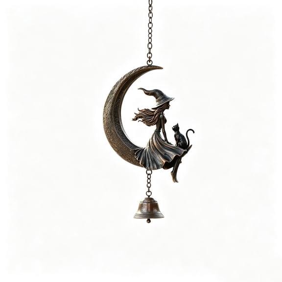 Tepsmf Spellbinding Witch Black Cat Moon Bell Charm Hanging Ornament Gothic Wind Chime for Home Porch Spooky Decor