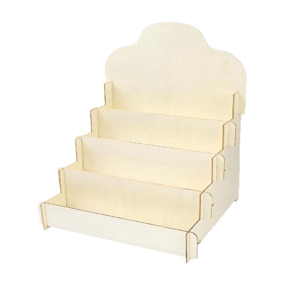 Tepsmf Unfinished Wooden Tiered Display Stand 4 Tier Step Storage Rack for Retail Tabletop Organizer Cards Photos
