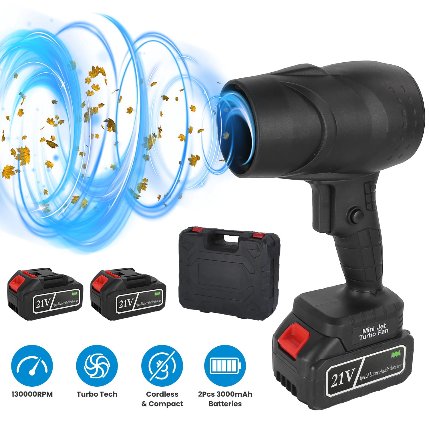 TeqHome 13000RPM Cordless Electric Leaf Blower with 2 x 3Ah Batteries 1000W Powerful Leaf Vacuum for Blowing Leaves Patio Cleaning Lawn Care and Dust Black