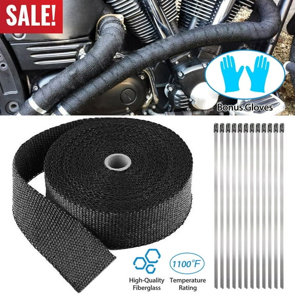 TeqHome 2In*50FT Exhaust Heat Wrap Fiberglass Manifold Header Pipe Heat Wrap with 12*Stainless Steel Locking Ties (1Pcs)