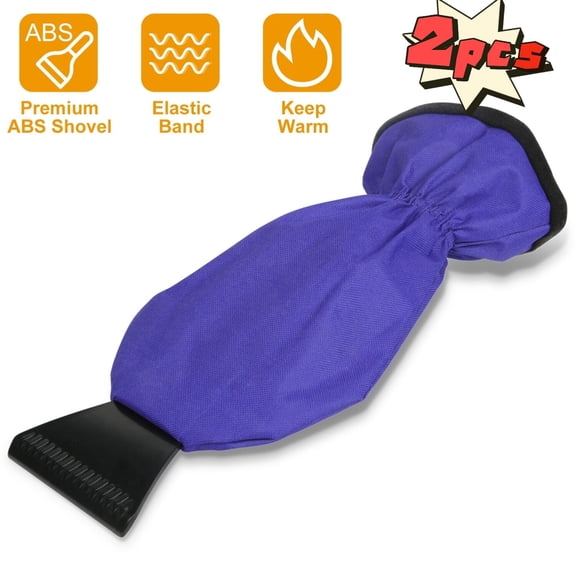 TeqHome 2PCS Ice Scraper with Fleece Glove Waterproof Windproof Car Snow Remover for Winter Auto Blue