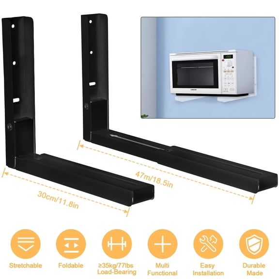 TeqHome 30cm x 4.7cm x 24.7cm, Carbon Steel Heavy Duty Shelf Brackets Black 2 Piece