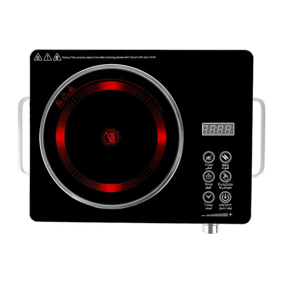 TeqHome 3500W Electric Countertop Single Burner Hot Plate Infrared Electric Stove with 12 Power Levels LED Display Easy-to-Clean Black
