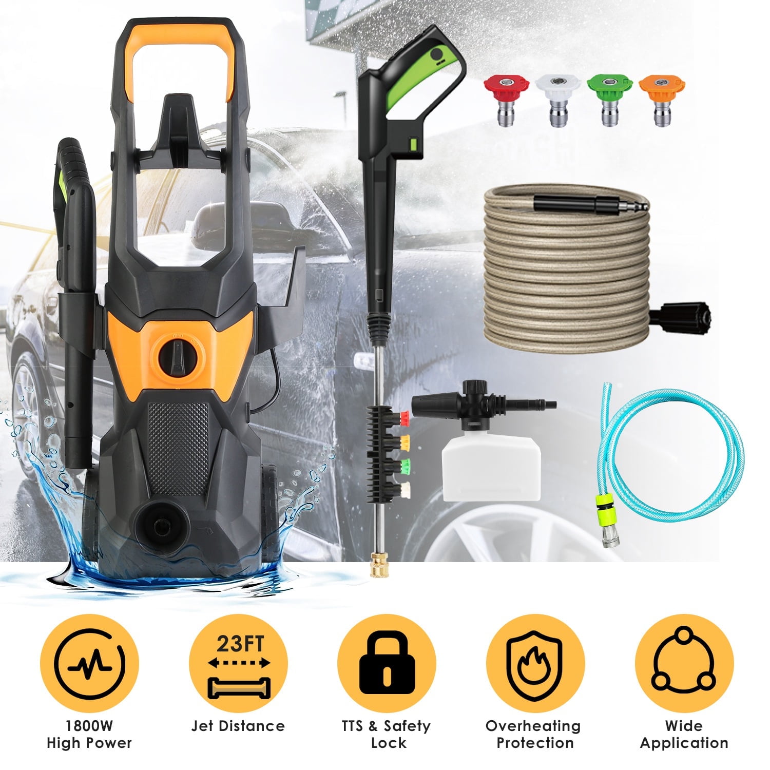 TeqHome 4200PSI 1.85GPM Electric Pressure Washer High Pressure 1800W Power Washer with 33ft Hose 4 Nozzles and 450ml Foam Cannon for Cars Driveways Fences Home Patios