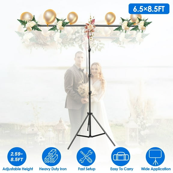 TeqHome 6.5x8.5FT T-Shape Portable Backdrop Stand, Background Support Stand Kit Adjustable Photo Backdrop Stand with 6 Spring Clamps Carry Bag for Party Photography Video Studio