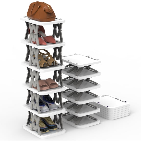 TeqHome 6 Tier Vertical Shoe Rack Foldable Narrow Shoe Storage Rack Shelf Space Saving Shoes Stand for Entryway Living room Bedroom Grey