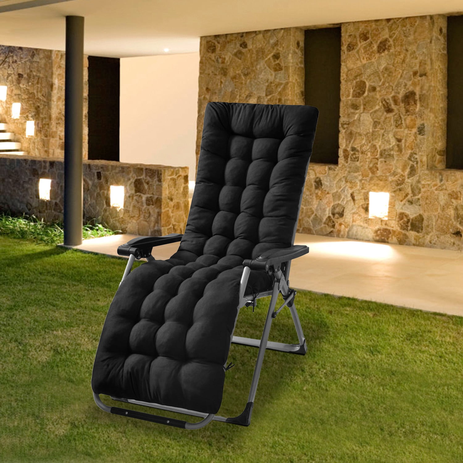 TeqHome 71x22x4in Chaise Lounger Cushion Recliner for Patio Furniture, Deck Chair Cushion for Outdoor Indoor Home Office Black