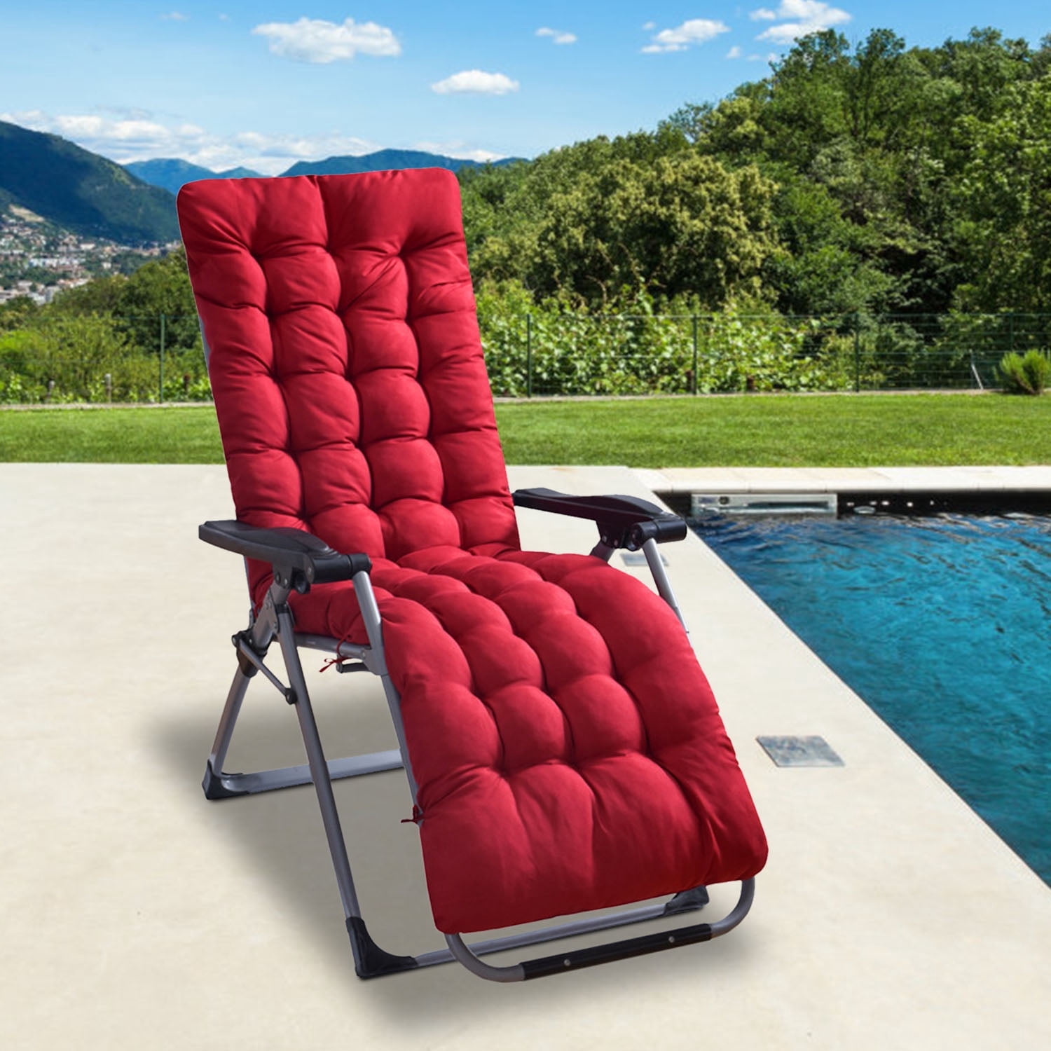 TeqHome 71x22x4in Chaise Lounger Cushion Recliner for Patio Furniture, Deck Chair Cushion for Outdoor Indoor Home Office Red