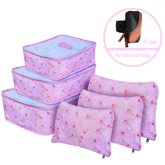 TeqHome 9Pcs Travel Luggage Organizers Packing Cubes Storage Bag Set,Purple Cherry