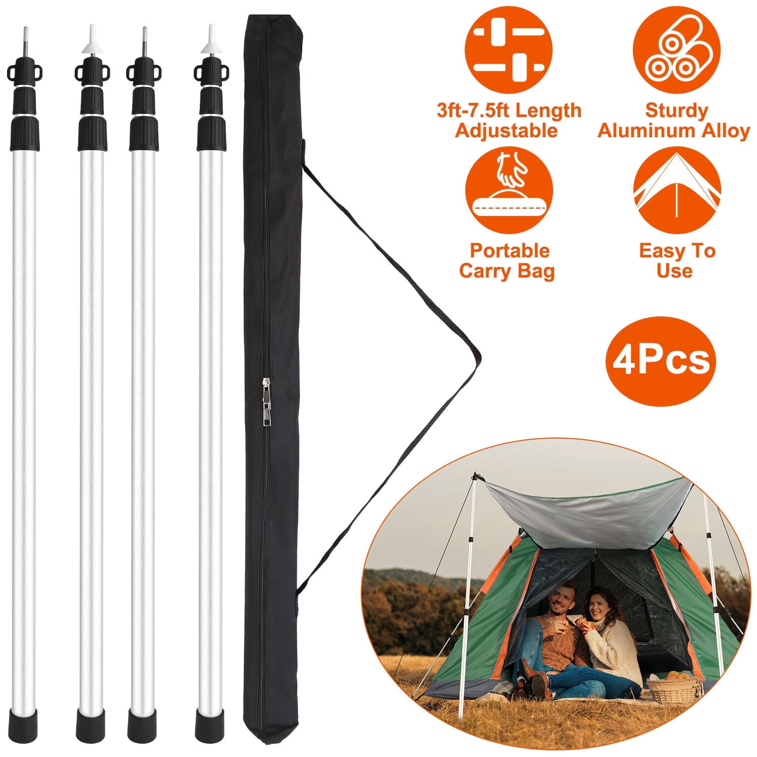 Tents For Camping REDCAMP Aluminum Adjustable Camping Tarp Poles