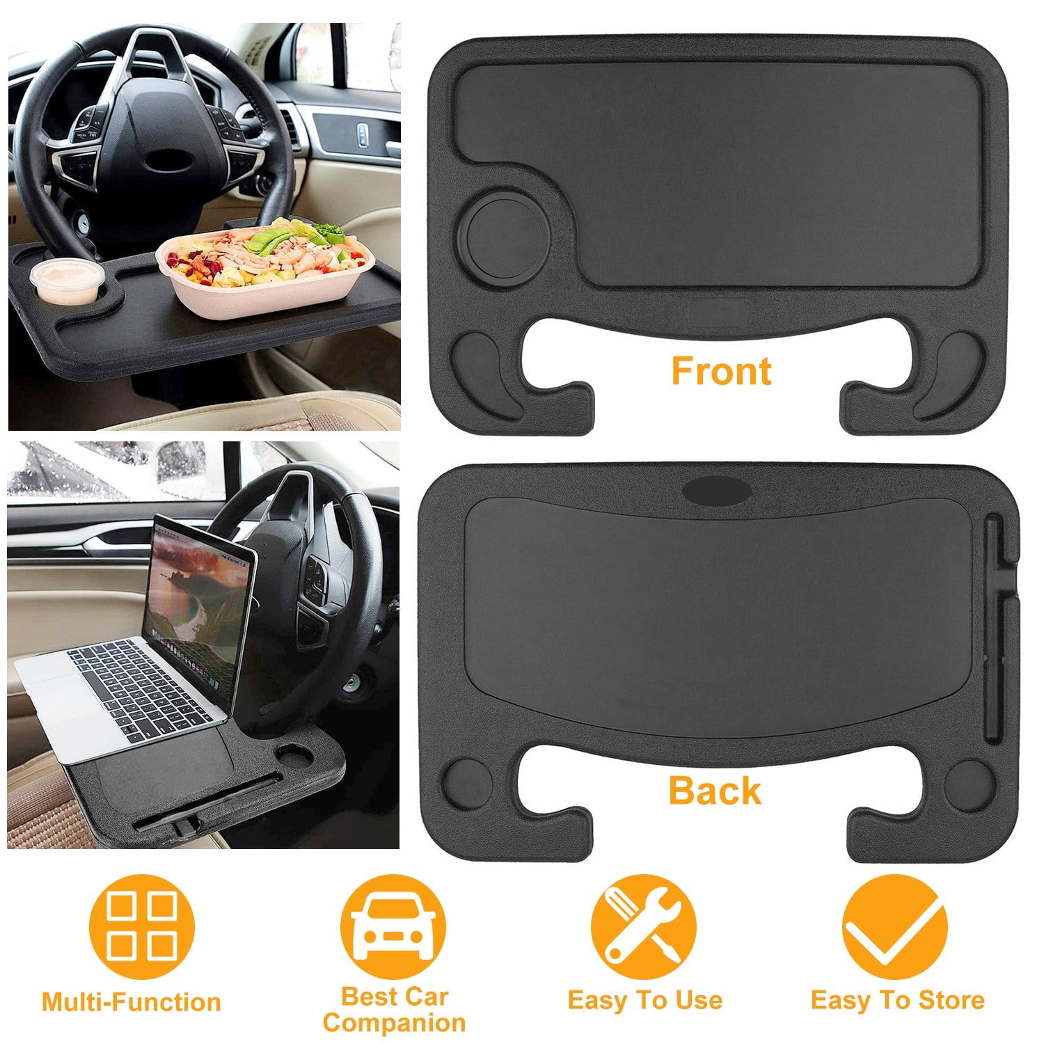 TeqHome Car Steering Wheel Tray Eating Drink Laptop Auto Desk Potable Travel Tablet Mount Table for Pen Laptop Bottle