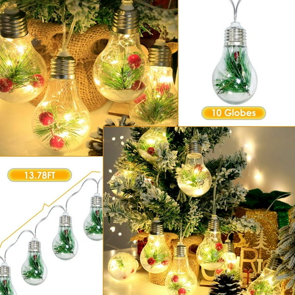 TeqHome Christmas Tree Lights for Indoor, Christmas Snow Globe String Lights Battery Operated 13.78FT Snow Globe Lights with 10 LED Clear Bulbs