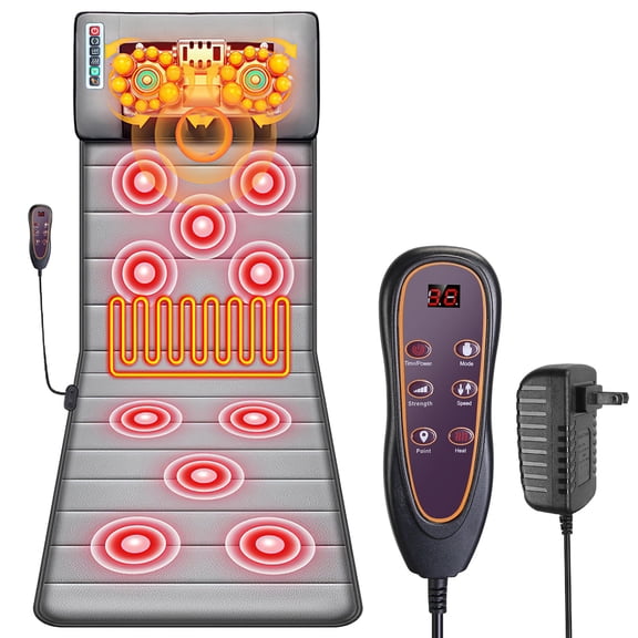 TeqHome Full Body Electric Massage Mat with Heat 10 Motors Vibrating Massage Pad with 3 Heating Level 9 Vibration Intensity Smart Timer for Back Neck