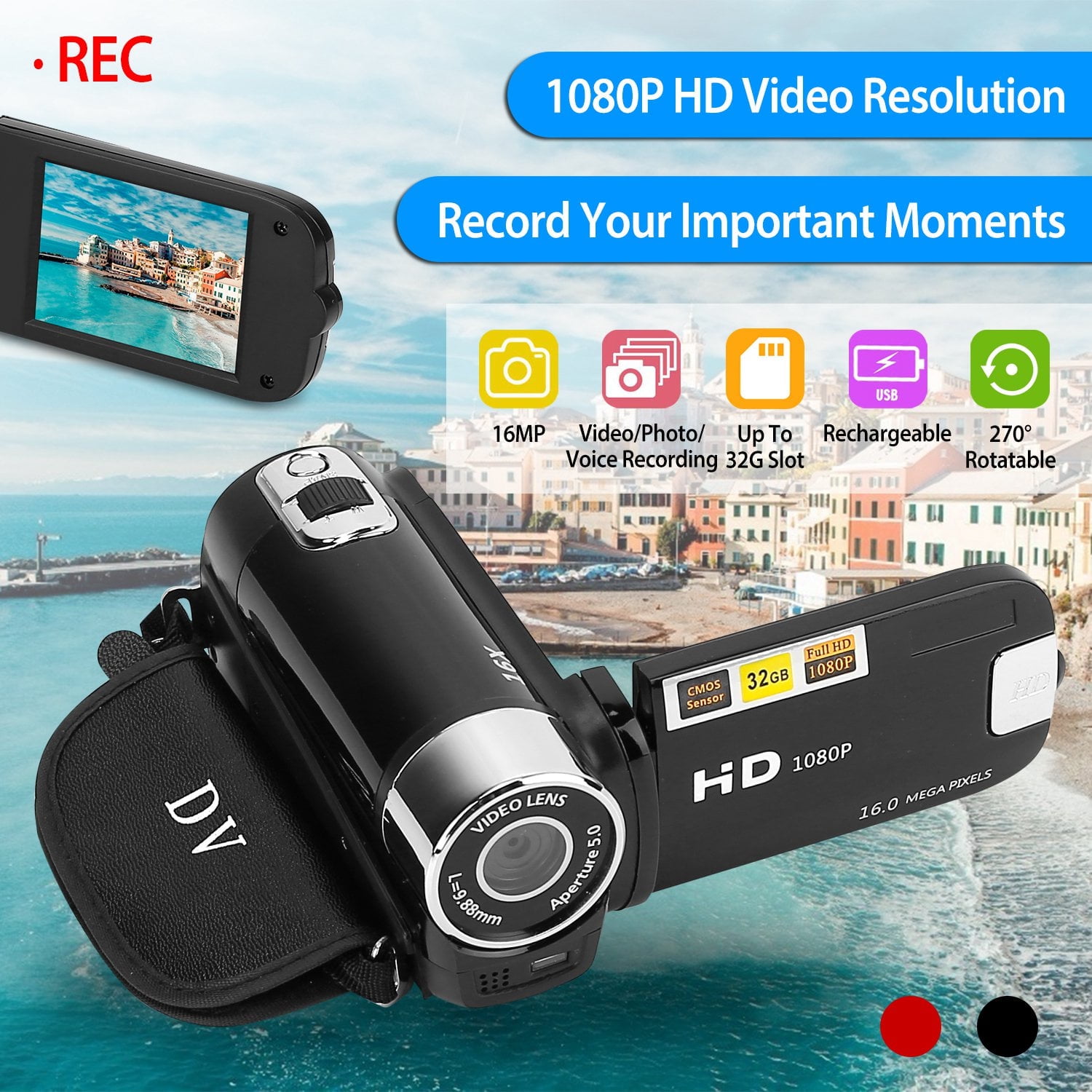 TeqHome HD Digital Camcorder 2.7in Camera Recorder 270° Rotation 16X ...