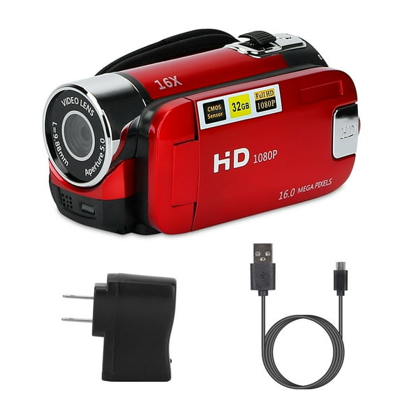 TeqHome HD Digital Camcorder 2.7in Camera Recorder 270° Rotation 16X Zoom with LED Fill Light 450mah Battery Kids Gift Red