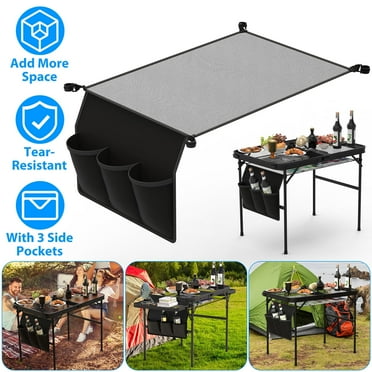 TeqHome Hanging Storage Net for Camping Table Rack with 3 Side Pockets Outdoor Folding Net Bag Under Table Storage Net for Picnic Hiking