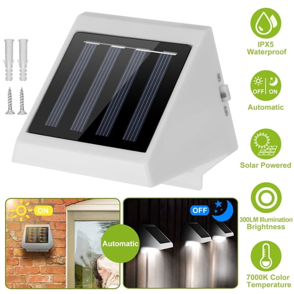 TeqHome LED Solar Powered Stair Lights Dusk-To-Dawn Waterproof Garden Pathway Patio Fence Lamp