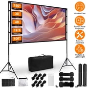 TeqHome Portable Projector Screen with Stand 100" Projector Screen Indoor Outdoor 169 4K HD Rear Front Wrinkle-Free Movie Projector Screen with Carry Bag for Home Theater Backyard Movie Night