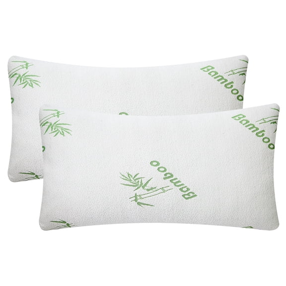 TeqHome Queen Size Bamboo Memory Foam Sleeping Pillow Set of 2 Shredded Memory Foam Bed Cooling Pillows for Side Back and Stomach Sleepers Washable Zippered Cover