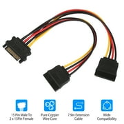 TeqHome SATA 15 Pin Male to Dual Female M/F Connector Y Splitter Power Adapter Cable Converter Cord for Hard Drive, 8 In