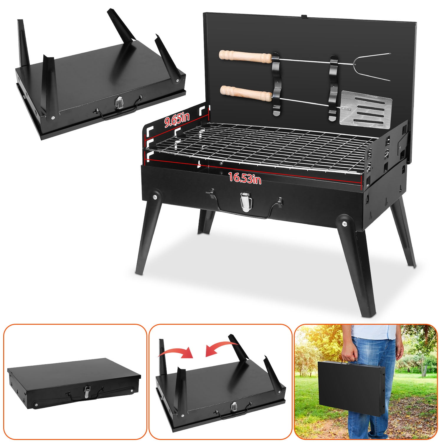 TeqHome Small Grill Portable Charcoal Barbecue Grill Lightweight ...