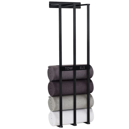 TeqHome Wall Mounted Towel Rack with 3 Bars, Black