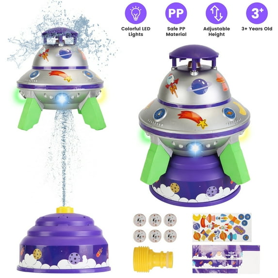 TeqHome Water Sprinkler for Kids Backyard Sprinkler with Colorful LED Lights 360° Spinning 1.64-6.56ft Adjustable Height Summer Outdoor Kids Sprinklers and Water Toys Purple