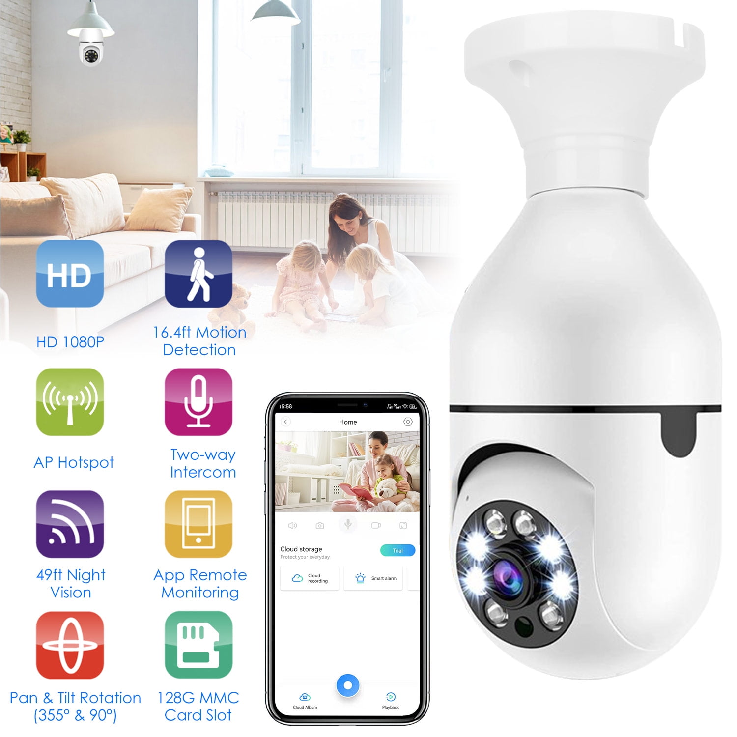 TeqHome WiFi Camera 1080P HD Outdoor Night Vision APP Control Waterproof Security Dome Camera Digital Zoom Audio Surveillance Camera
