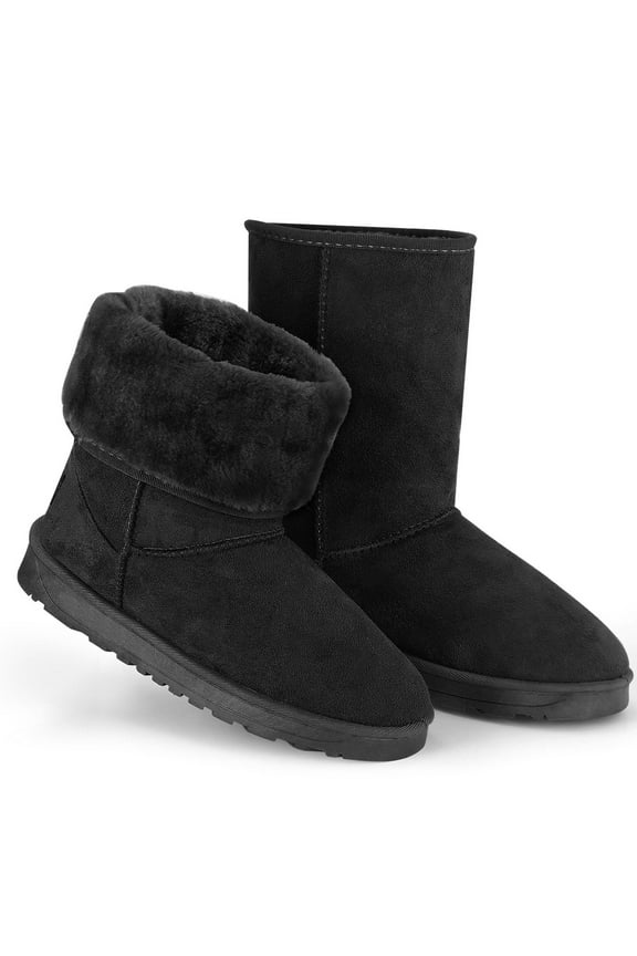 Winter Boots for Women Waterproof Snow Boots with Warm Lining Black Artificial Suede Mid-Calf Boots for Women - 9