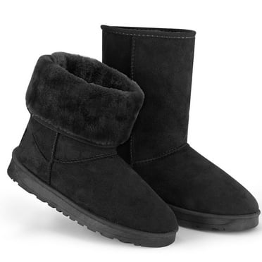 TeqHome Winter Boots for Women Waterproof Snow Boots with Warm Lining Black Artificial Suede Mid-Calf Boots for Women - 7