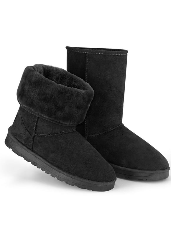 Winter Boots for Women Waterproof Snow Boots with Warm Lining Black Artificial Suede Mid-Calf Boots for Women - 7
