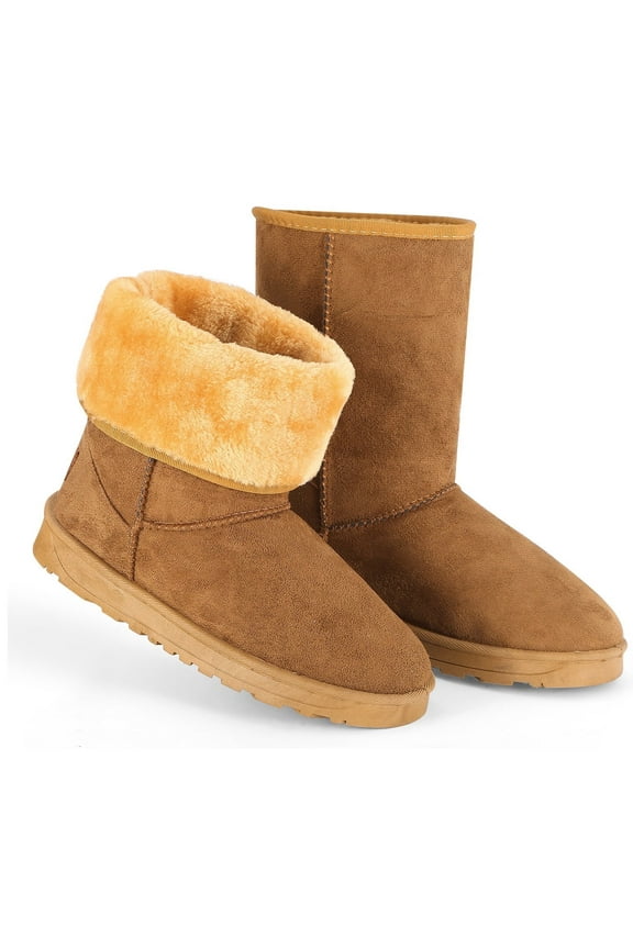 Winter Boots for Women Waterproof Snow Boots with Warm Lining Chestnut Artificial Suede Mid-Calf Boots for Women - 8