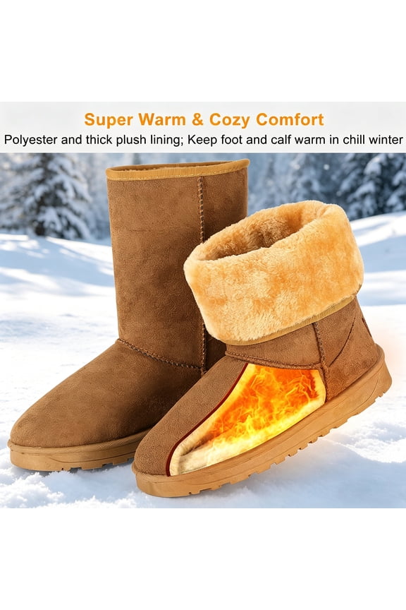 Winter Boots for Women Waterproof Snow Boots with Warm Lining Chestnut Artificial Suede Mid-Calf Boots for Women - 8