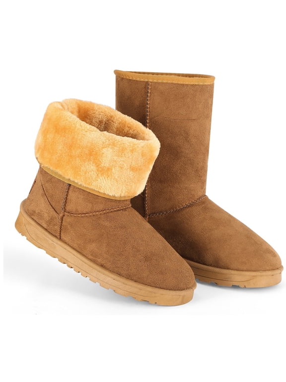 Winter Boots for Women Waterproof Snow Boots with Warm Lining Chestnut Artificial Suede Mid-Calf Boots for Women - 9